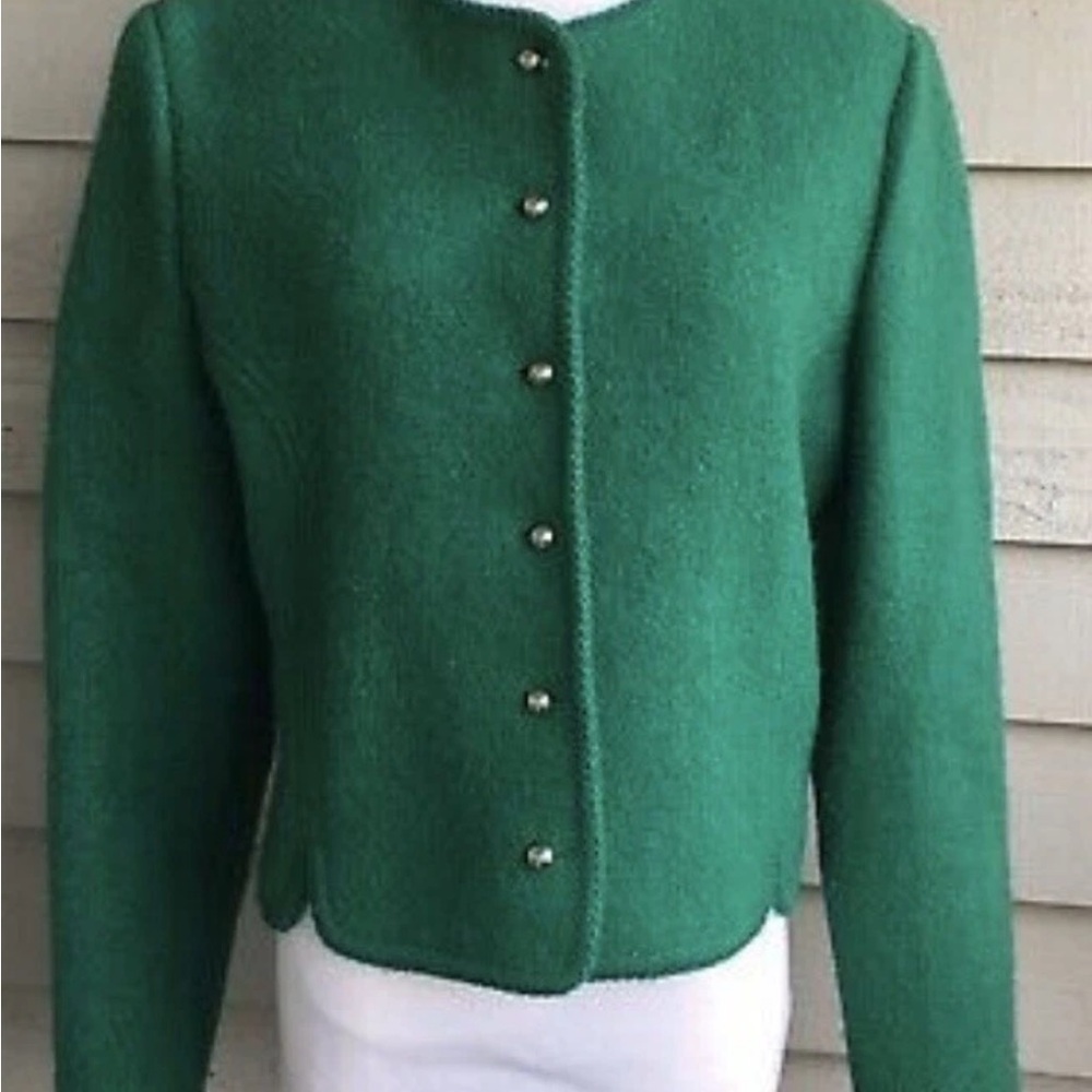 VTG. Hunter Sportswear Green Cardigan Virgin Wool Sweater Fitted Cropped